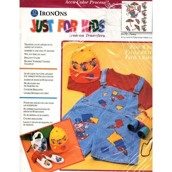 Iron-Ons Just For Kids 35002 Clown Design Transfers Accu-Color Process - Picture 1 of 2